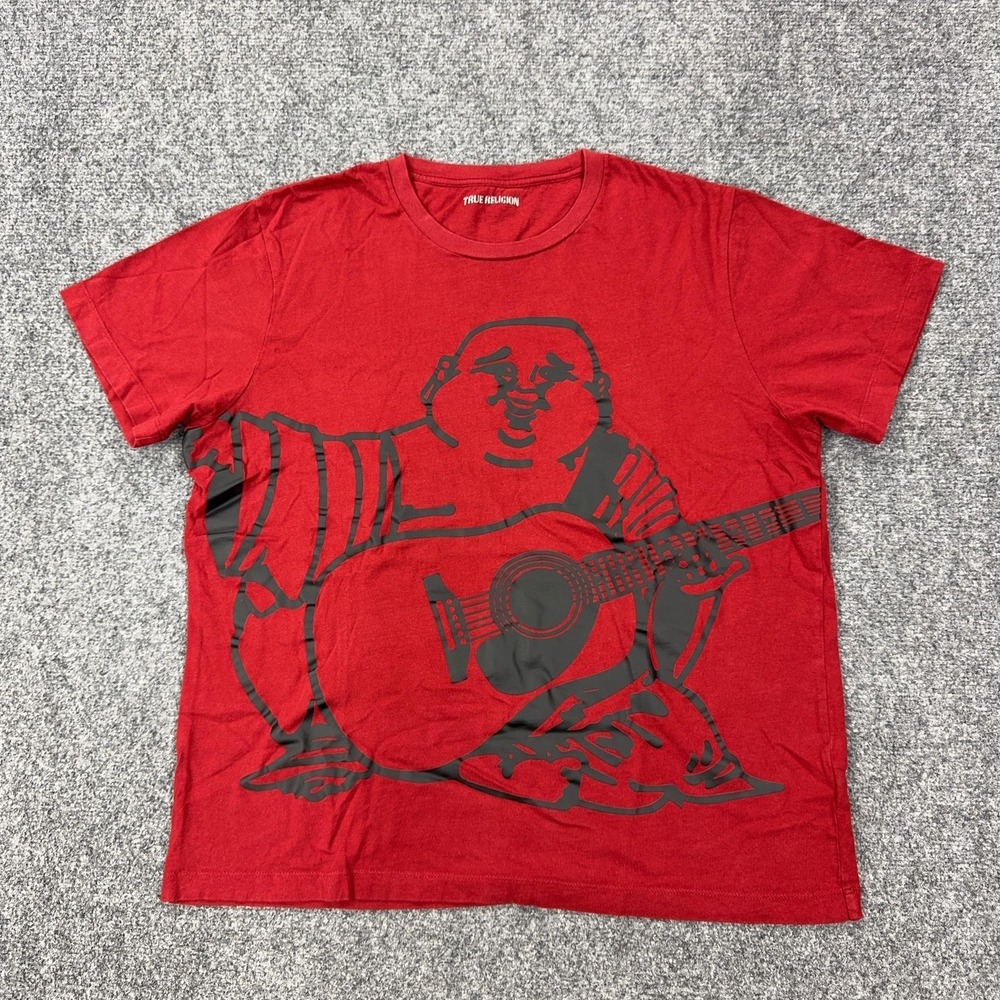 True Religion Shirt Mens XL Red Oversize Buddha Guitar Graphic Tee Tagless